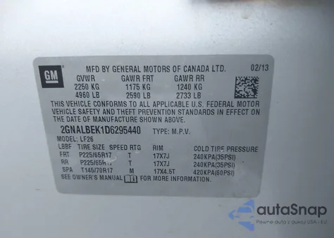 2013 Chevrolet Equinox Ls из США, поврежденный, VIN 2GNALBEK1D6295440